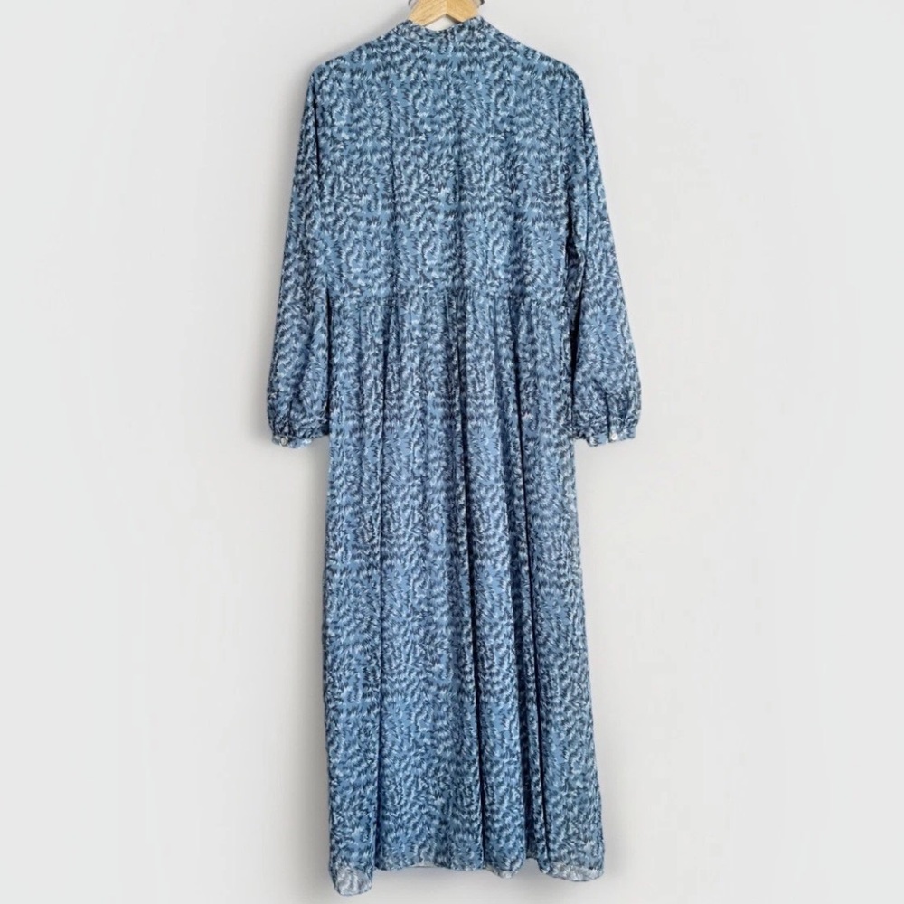 REFKA Blue Abstract Balloon Long Sleeve Maxi Dress Size 10 Modest Chic Prairie - Picture 3 of 9